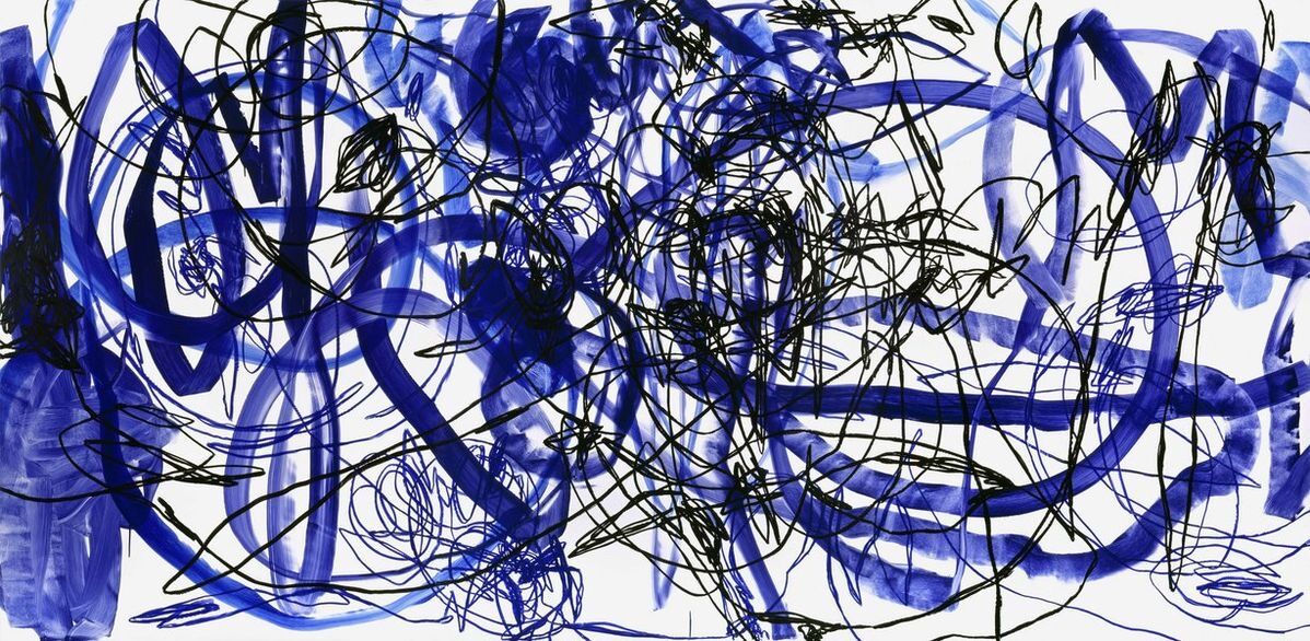 Abstract blue and black ink scribbles